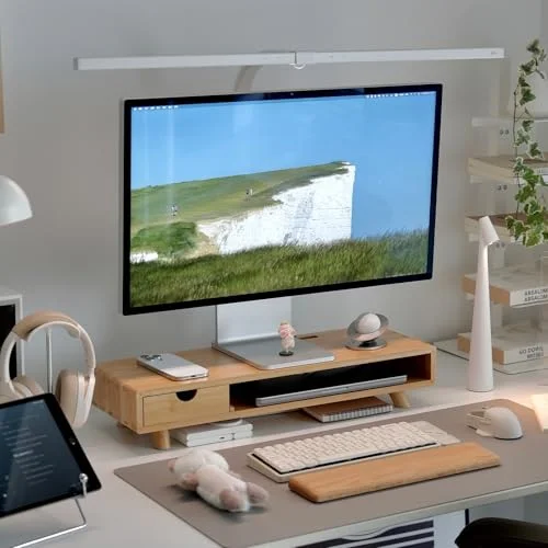 3. ROCDEER Bamboo Monitor Stand Riser with Drawer — Best Eco-Friendly Pick